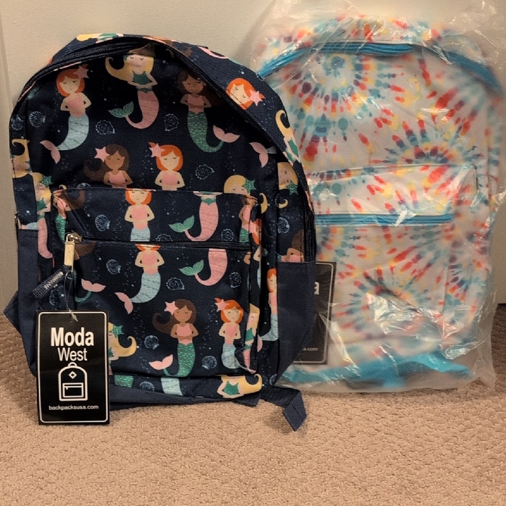Kid's Mermaid and Tie Dye Backpacks NWT (2 Bags!)